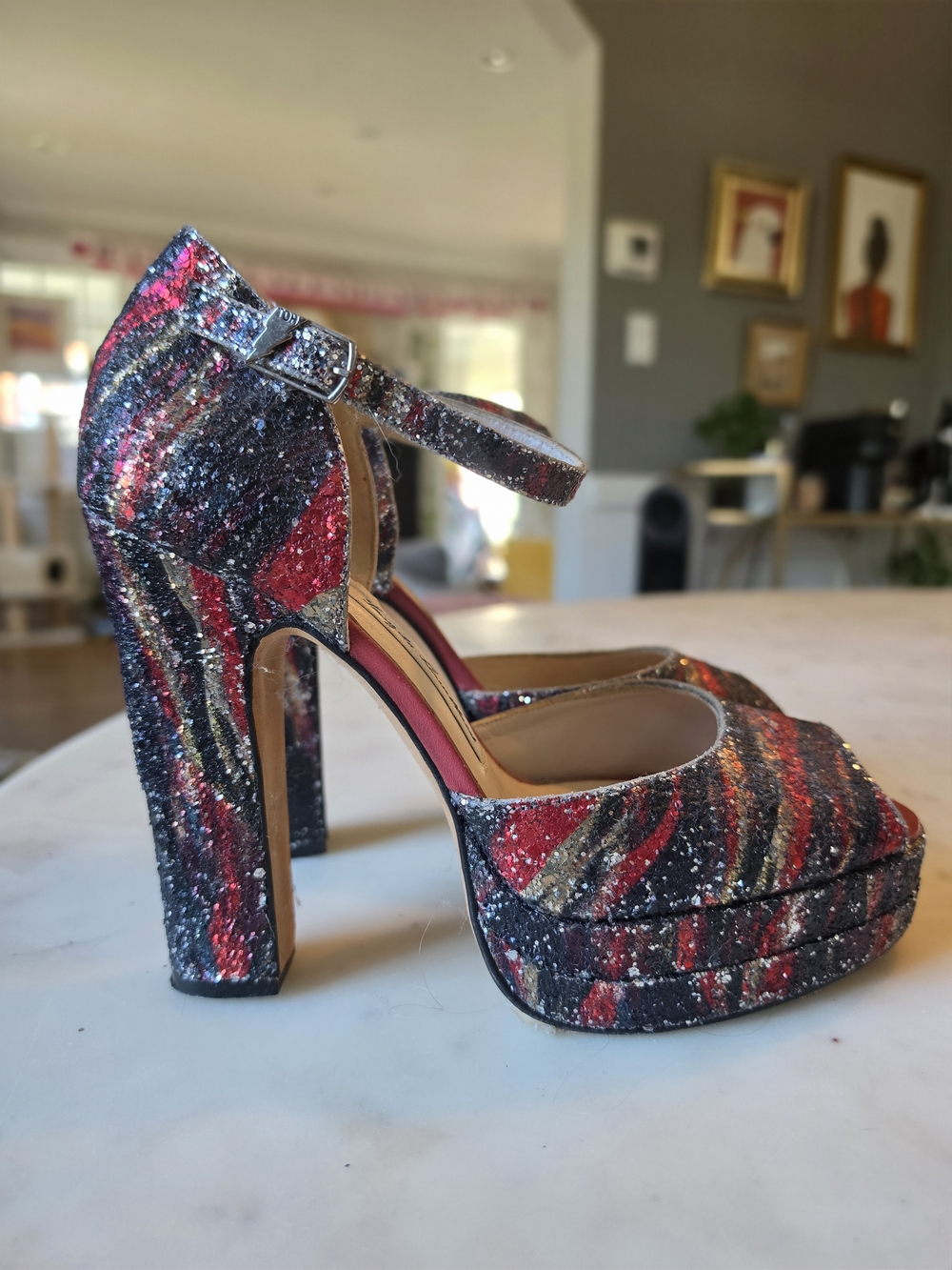 Rare Terry De Havilland Lena Non Stop Disco Platform Block Heels Size 8/39 Red
